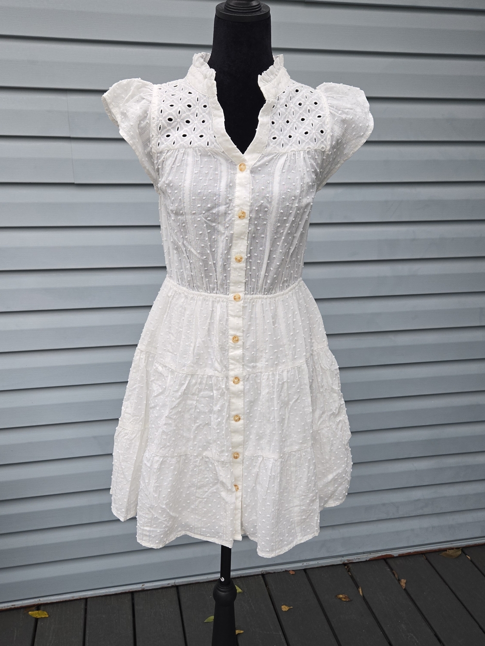 Dreamy White Swiss Dot Eyelet Mini Dress 🤍 Coquette Cottagecore Angelcore Small